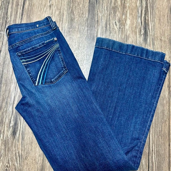 7 For All Mankind Blue Flare Jeans with Decorative Stitching